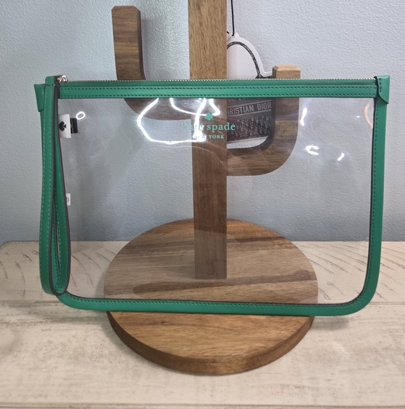 Kate Spade Addie See Through Pouch in clear PVC with Wristlet Set, Snow Pea LN - Picture 3 of 14